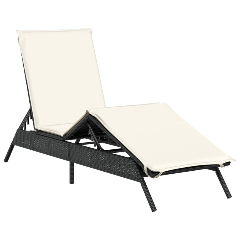 Sun Lounger with Cushion Black Poly Rattan