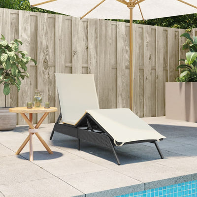 Sun Lounger with Cushion Black Poly Rattan