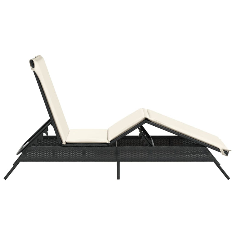 Sun Lounger with Cushion Black Poly Rattan