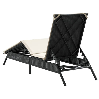 Sun Lounger with Cushion Black Poly Rattan