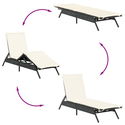 Sun Lounger with Cushion Black Poly Rattan