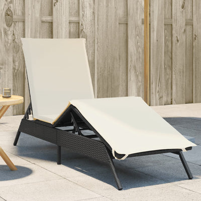 Sun Lounger with Cushion Black Poly Rattan