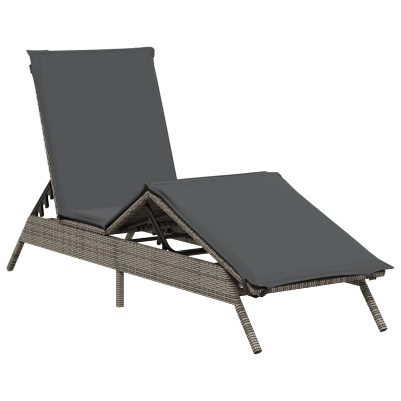 Sun Lounger with Cushion Grey Poly Rattan