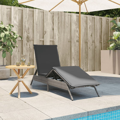 Sun Lounger with Cushion Grey Poly Rattan