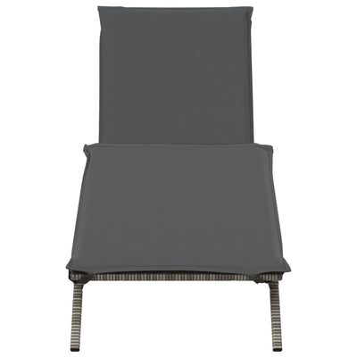 Sun Lounger with Cushion Grey Poly Rattan