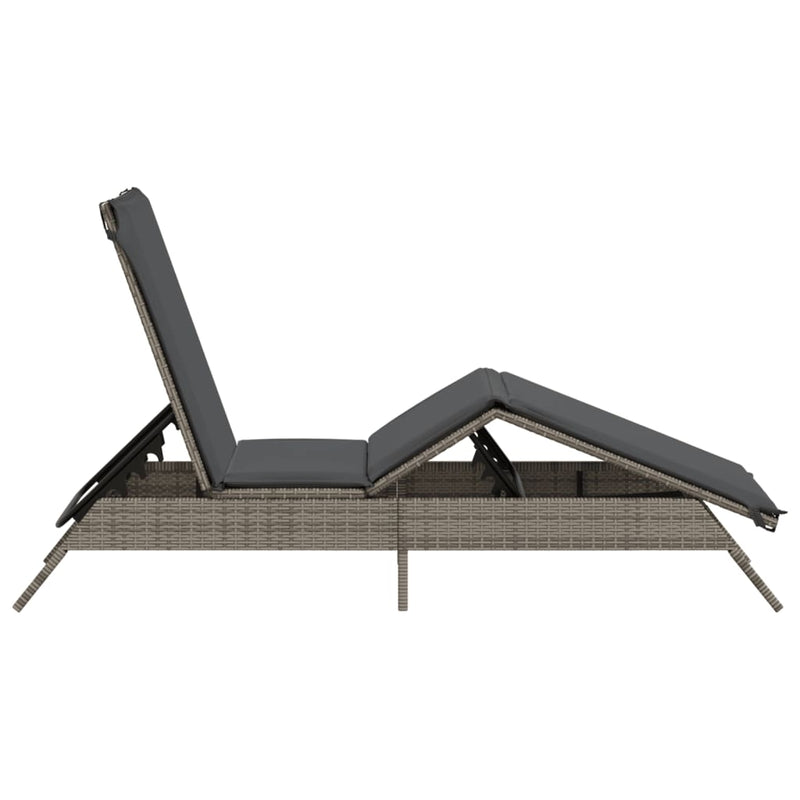 Sun Lounger with Cushion Grey Poly Rattan