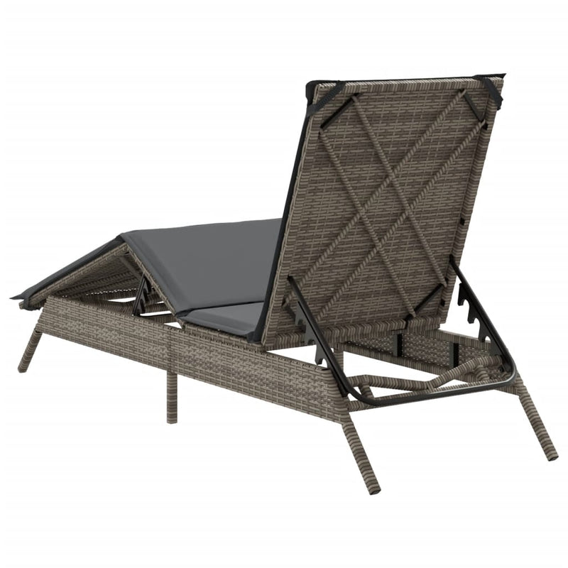 Sun Lounger with Cushion Grey Poly Rattan