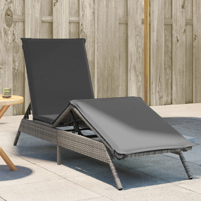 Sun Lounger with Cushion Grey Poly Rattan