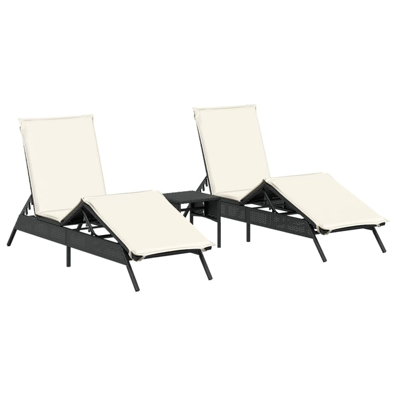 Sun Loungers 2 pcs with Table Black Poly Rattan