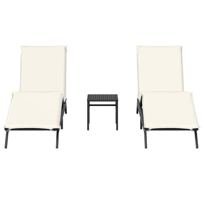 Sun Loungers 2 pcs with Table Black Poly Rattan