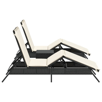 Sun Loungers 2 pcs with Table Black Poly Rattan