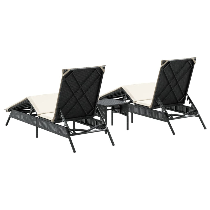 Sun Loungers 2 pcs with Table Black Poly Rattan