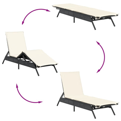 Sun Loungers 2 pcs with Table Black Poly Rattan