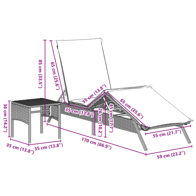 Sun Loungers 2 pcs with Table Black Poly Rattan