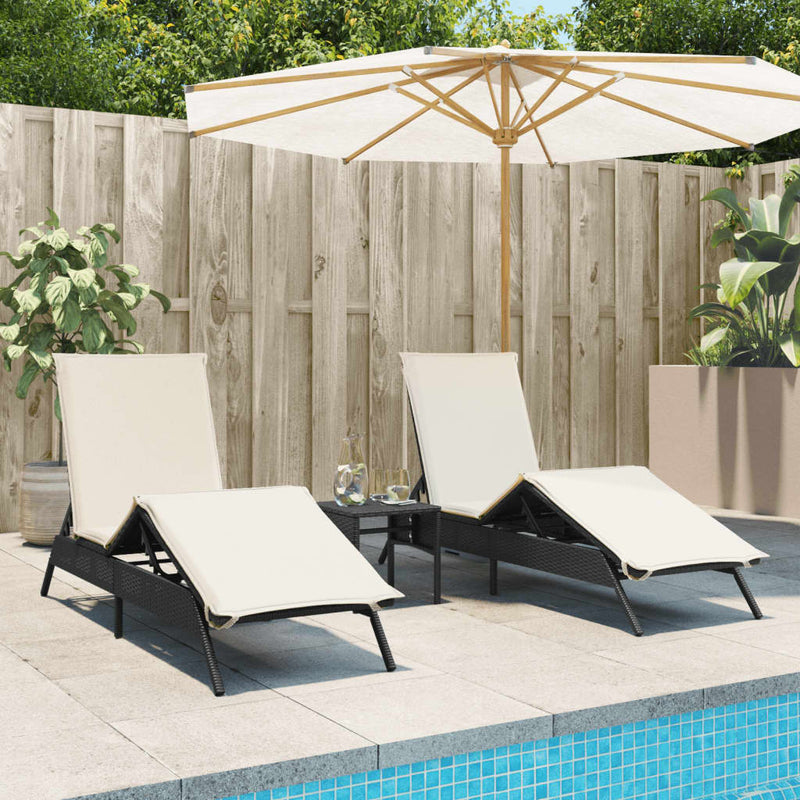 Sun Loungers 2 pcs with Table Black Poly Rattan