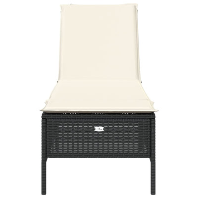 Sun Lounger with Cushion Black Poly Rattan