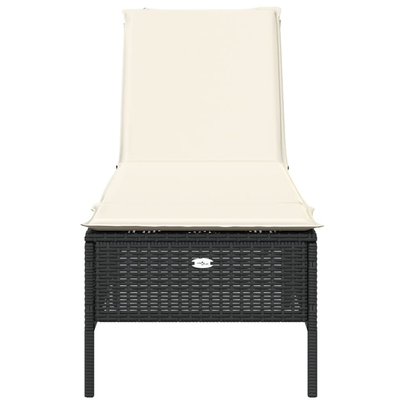 Sun Lounger with Cushion Black Poly Rattan