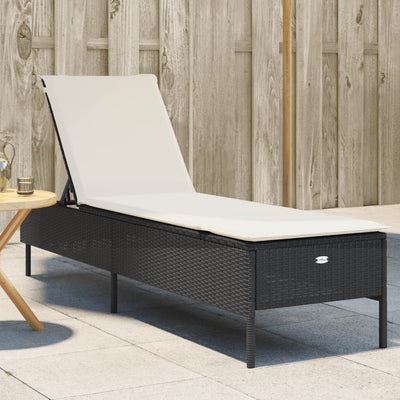 Sun Lounger with Cushion Black Poly Rattan