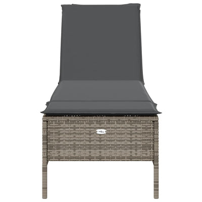 Sun Lounger with Cushion Grey Poly Rattan