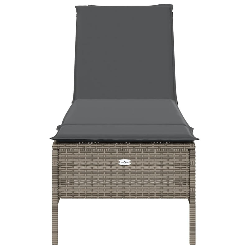 Sun Lounger with Cushion Grey Poly Rattan