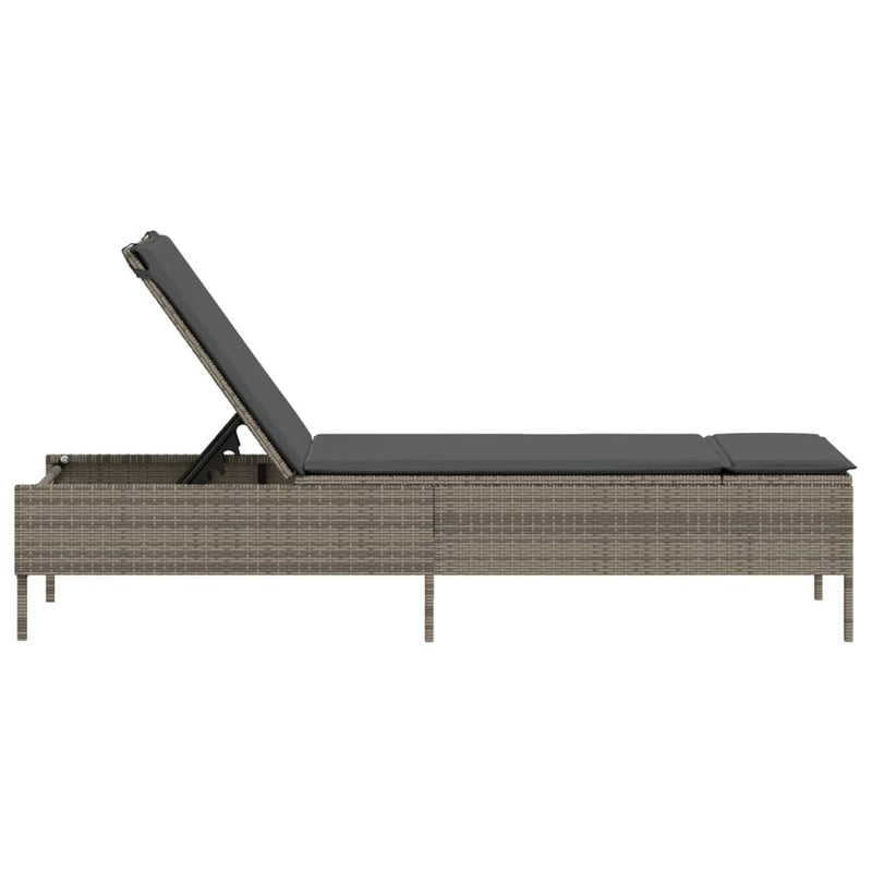 Sun Lounger with Cushion Grey Poly Rattan