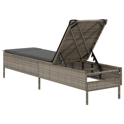 Sun Lounger with Cushion Grey Poly Rattan