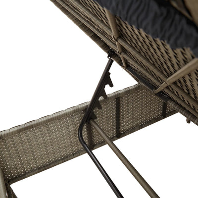 Sun Lounger with Cushion Grey Poly Rattan