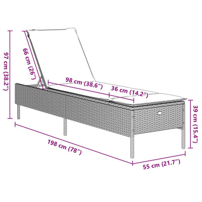 Sun Lounger with Cushion Grey Poly Rattan