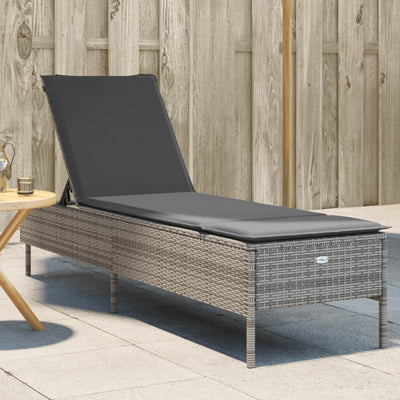 Sun Lounger with Cushion Grey Poly Rattan