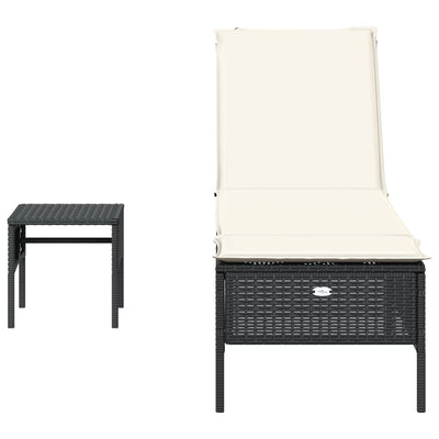 Sun Lounger with Table and Cushion Black Poly Rattan