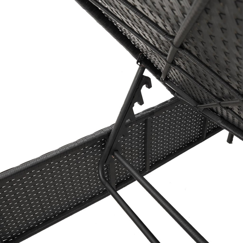 Sun Lounger with Table and Cushion Black Poly Rattan