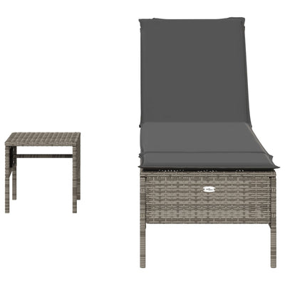 Sun Lounger with Table and Cushion Grey Poly Rattan