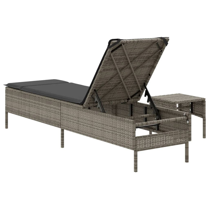 Sun Lounger with Table and Cushion Grey Poly Rattan