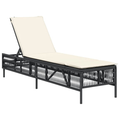 Sun Lounger with Cushion Black Poly Rattan