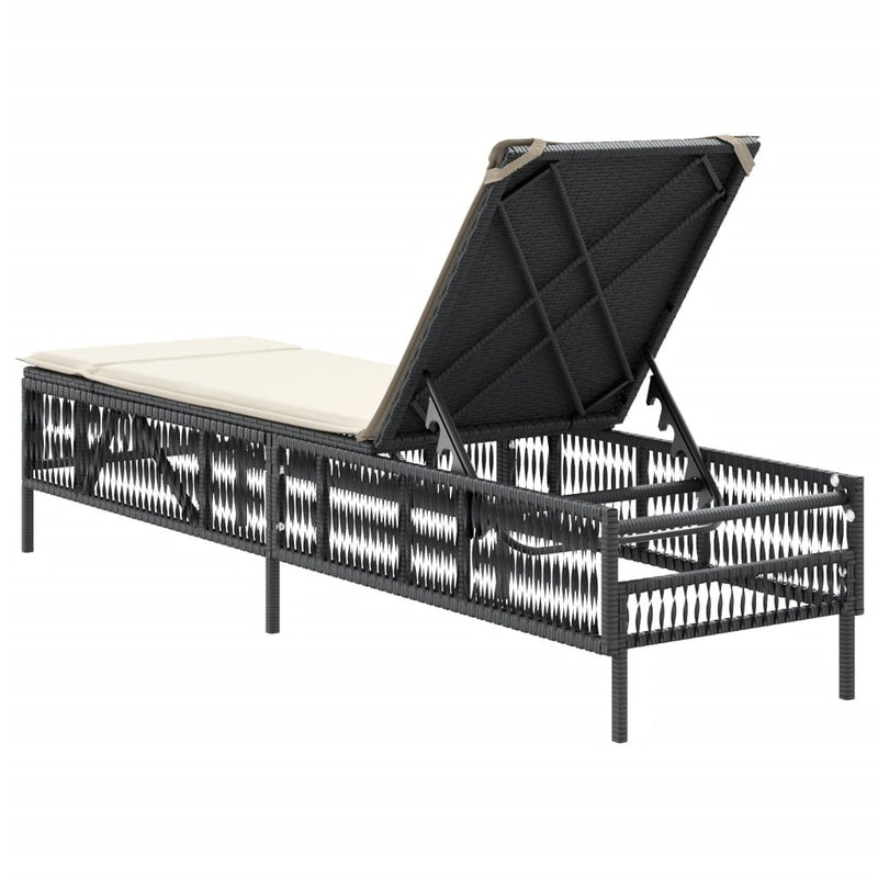 Sun Lounger with Cushion Black Poly Rattan