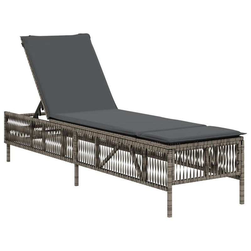 Sun Lounger with Cushion Grey Poly Rattan