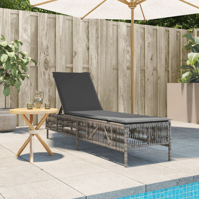 Sun Lounger with Cushion Grey Poly Rattan