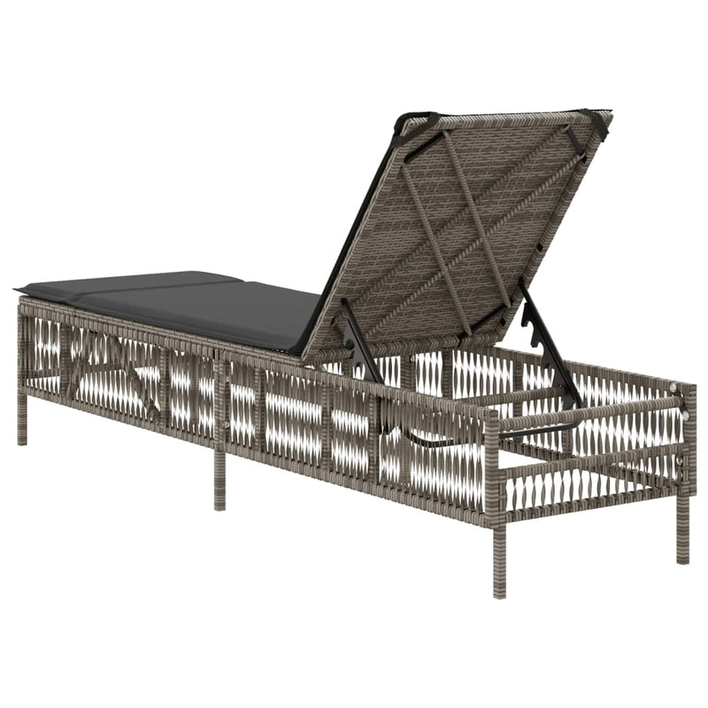 Sun Lounger with Cushion Grey Poly Rattan