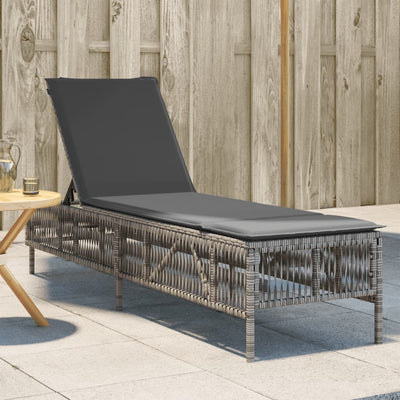 Sun Lounger with Cushion Grey Poly Rattan