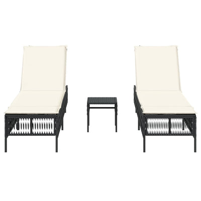 Sun Loungers 2 pcs with Table Black Poly Rattan