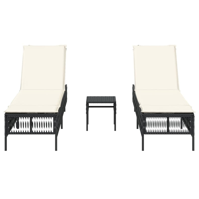 Sun Loungers 2 pcs with Table Black Poly Rattan