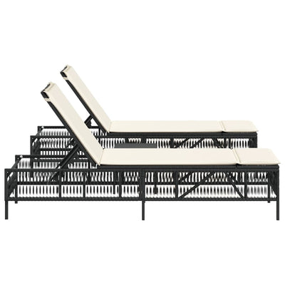 Sun Loungers 2 pcs with Table Black Poly Rattan