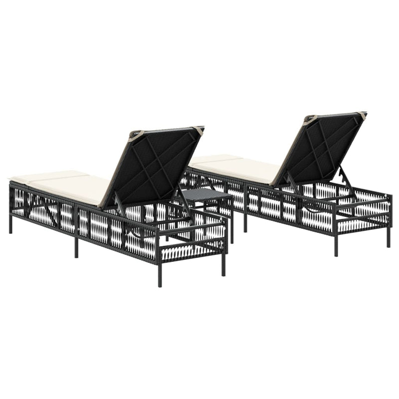 Sun Loungers 2 pcs with Table Black Poly Rattan