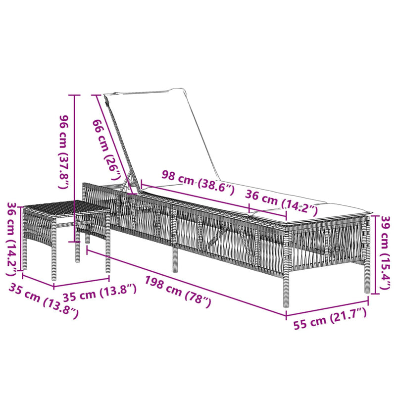 Sun Loungers 2 pcs with Table Black Poly Rattan