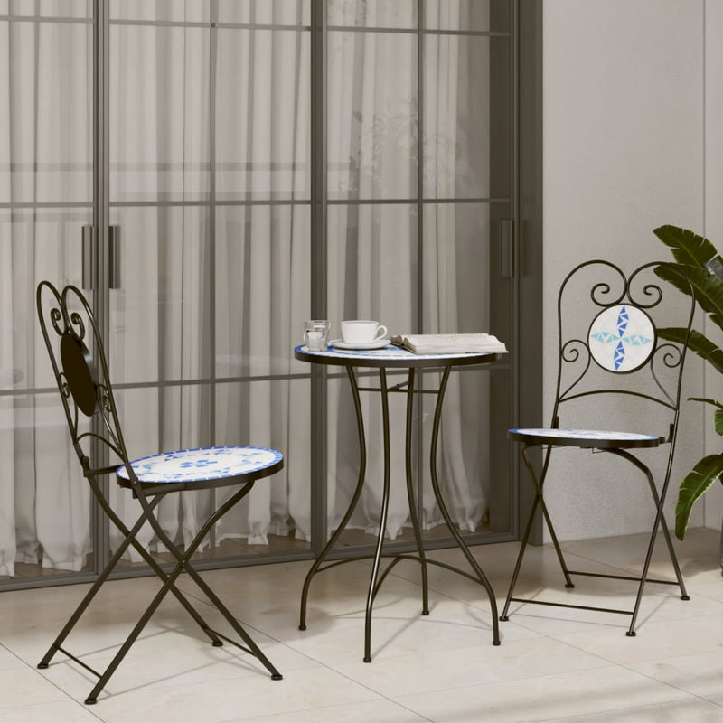 Mosaic Bistro Table Blue and White Ø50x70 cm Ceramic