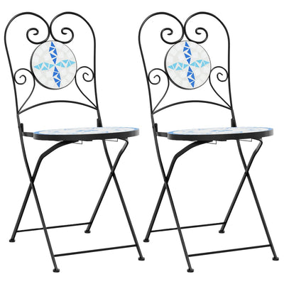 Bistro Chairs Foldable 2 pcs Blue and White Ceramic