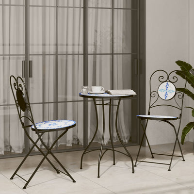 Bistro Chairs Foldable 2 pcs Blue and White Ceramic