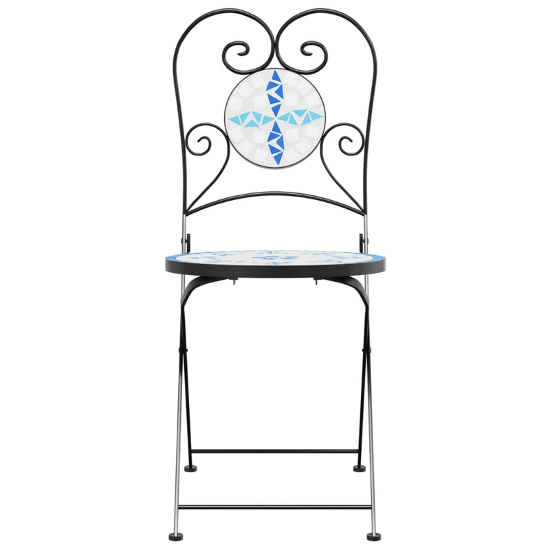 Bistro Chairs Foldable 2 pcs Blue and White Ceramic