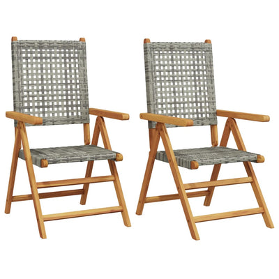 Garden Chairs 2 pcs Grey Solid Wood Acacia and Poly Rattan