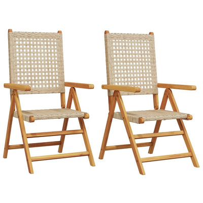 Garden Chairs 2 pcs Beige Solid Wood Acacia and Poly Rattan